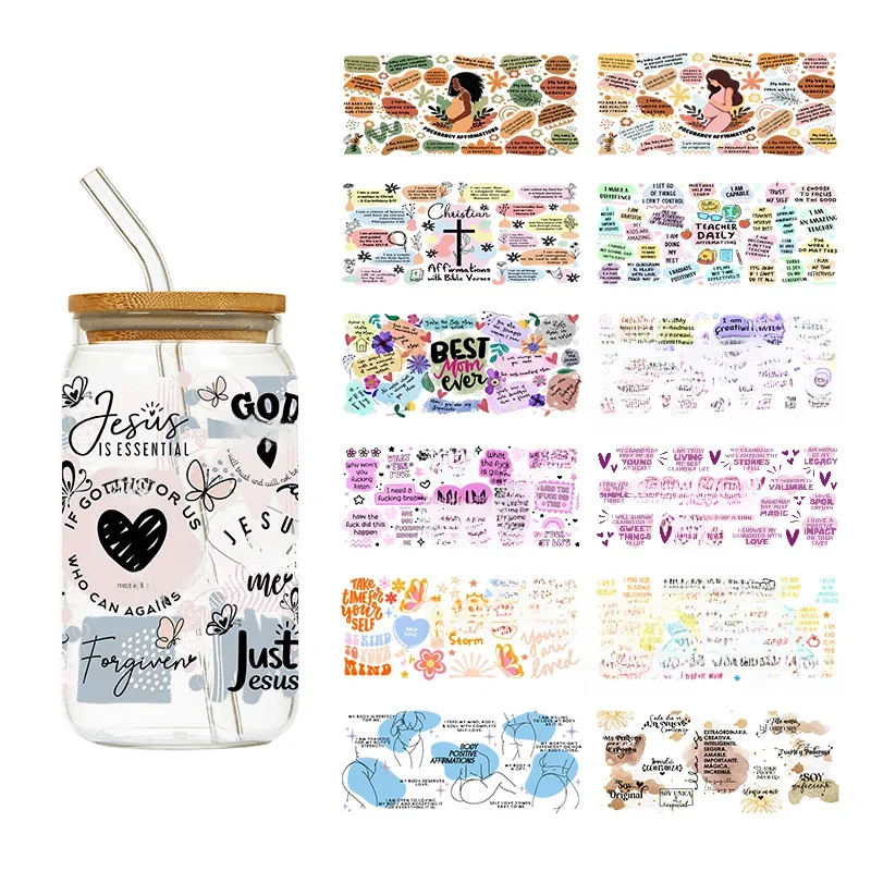 Autocollant de transfert UV Dtf, gobelet en verre Libbey, gobelet rond, rappels positifs 03 et translucides, 1PC