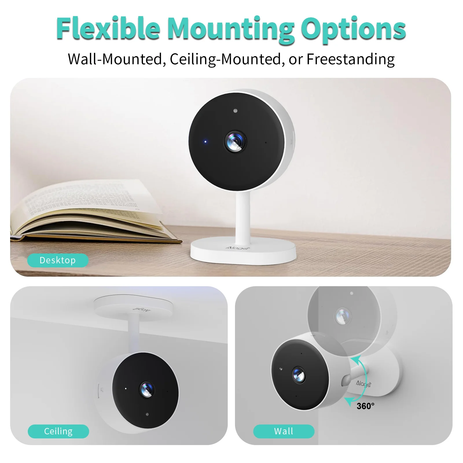 2pcs Alaga 2K WIFI security camera, suitable for pet/elderly/home security cameras, with two-way communication security camera