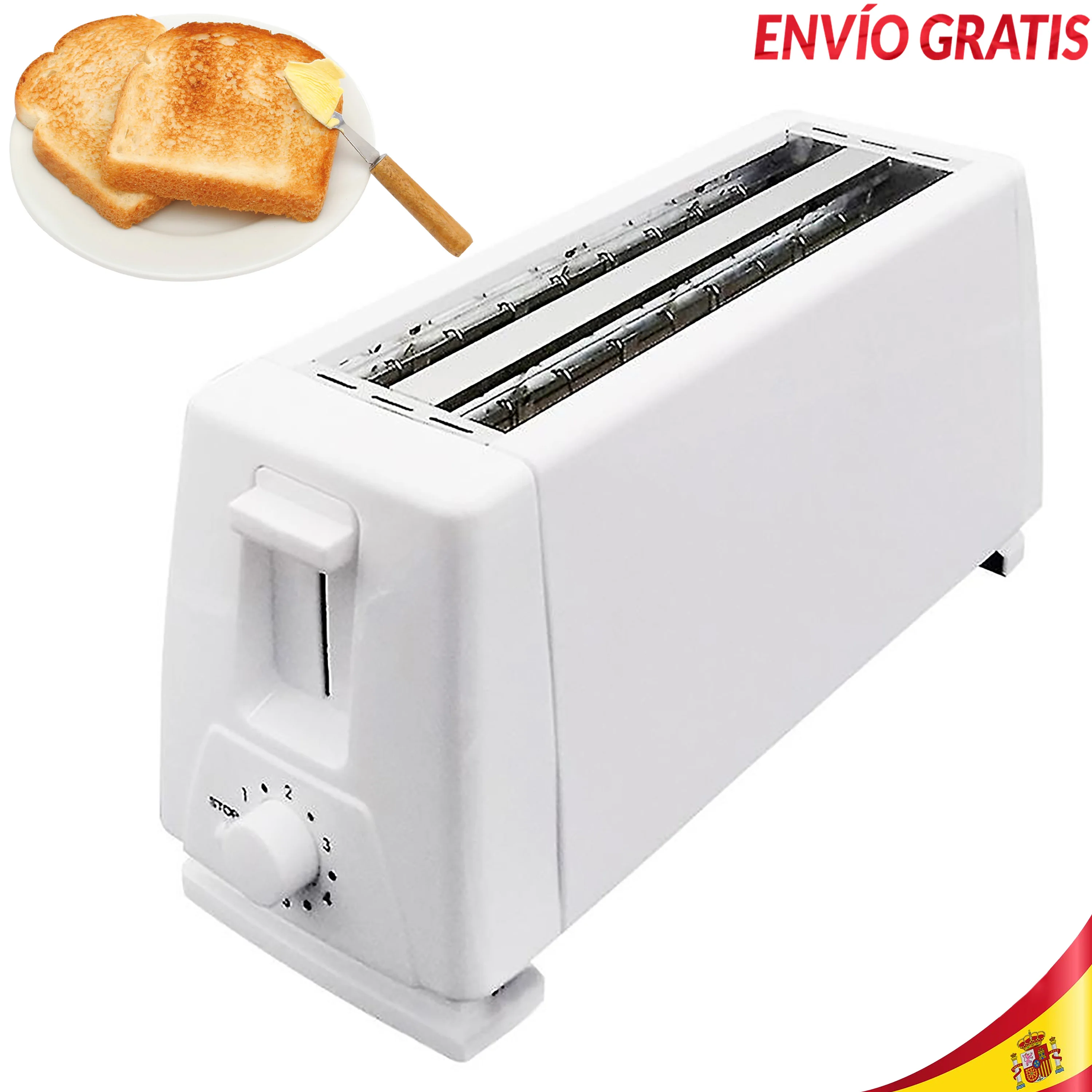 Bread Toaster for 4 Slices Loaves Wide Slots Grill Controller Non-slip Legs 1300 Watts