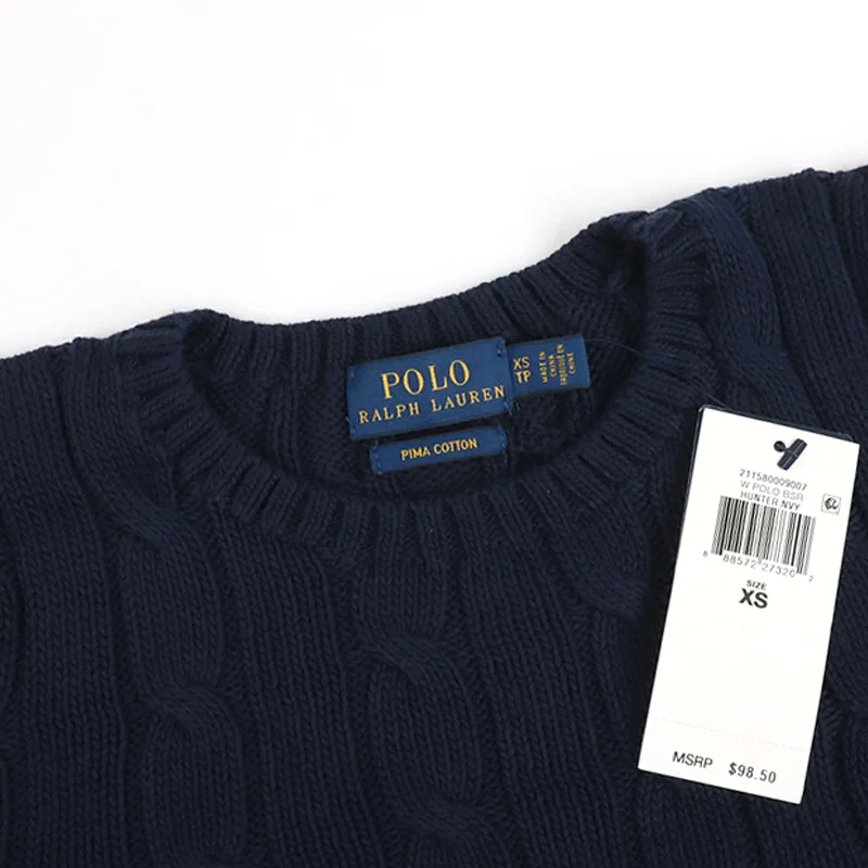 سترة بولو رالف لورين النسائية المحبوكة، بلوزة نسائية كاجوال بأكمام طويلة.