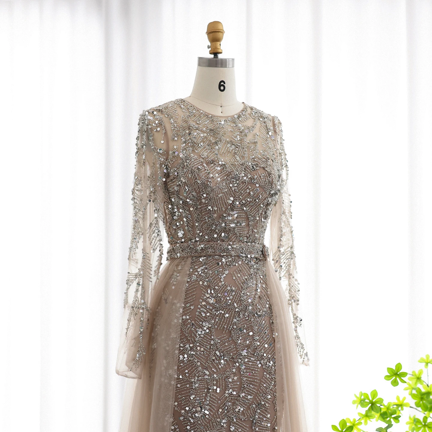 Sharon Said Luxuriöses Dubai Tüll Türkis Nude Meerjungfrauen-Abendkleid mit Überrock Arabisches Hochzeits-Formal-Partykleid SS183 Maßanfertigung – Detail 8
