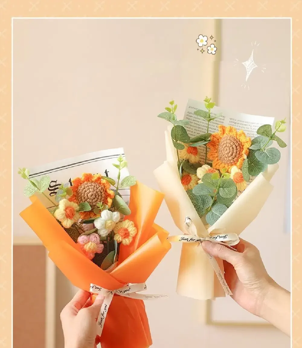 Künstlicher Blumenstrauß Gehäkelte Ewige Blumen Handgefertigter Abschlussstrauß Vatertag Geburtstagsgeschenk Jubiläumsgeschenk – Detail 3