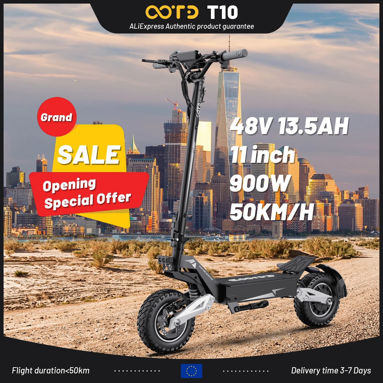 【T10 18AH out of stock】OOTD T10 e-scooter 900W puissance de pointe 48V 13.5 Ah batterie affichage 11 pouces tout-terrain pneus EScooters.   only sells the 13.5Ah version of the electric scooter;