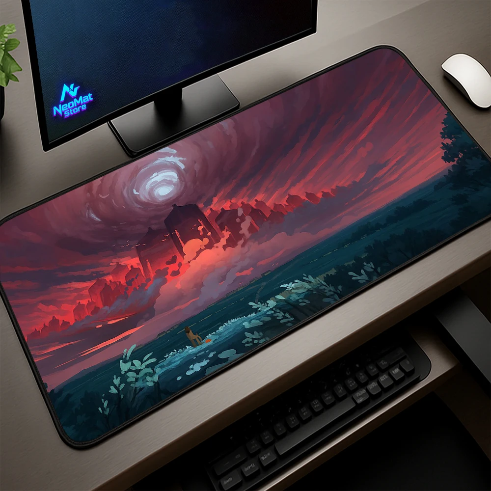 Gaming Desk Mat Mouse Fantasy City Rubber Scenic Sky Nonslip Landscape Red Laptop 900x400 Keyboard Playmat Table Large Mousepad Gamer