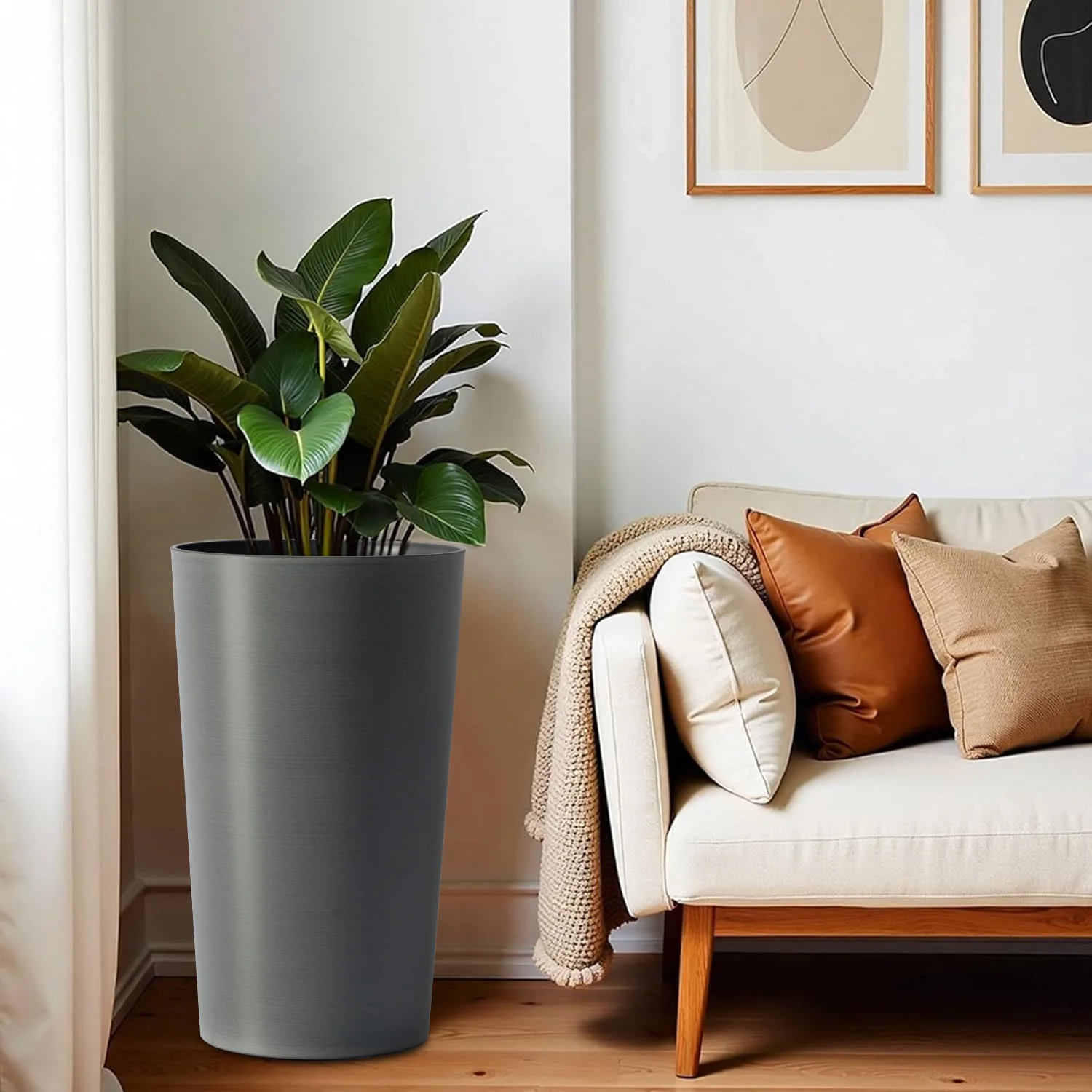 

2 Pack Tall 21.7in Grey Planters, Modern Square Tapered Flower Pots for Indoor & Outdoor Garden, Patio & Porch