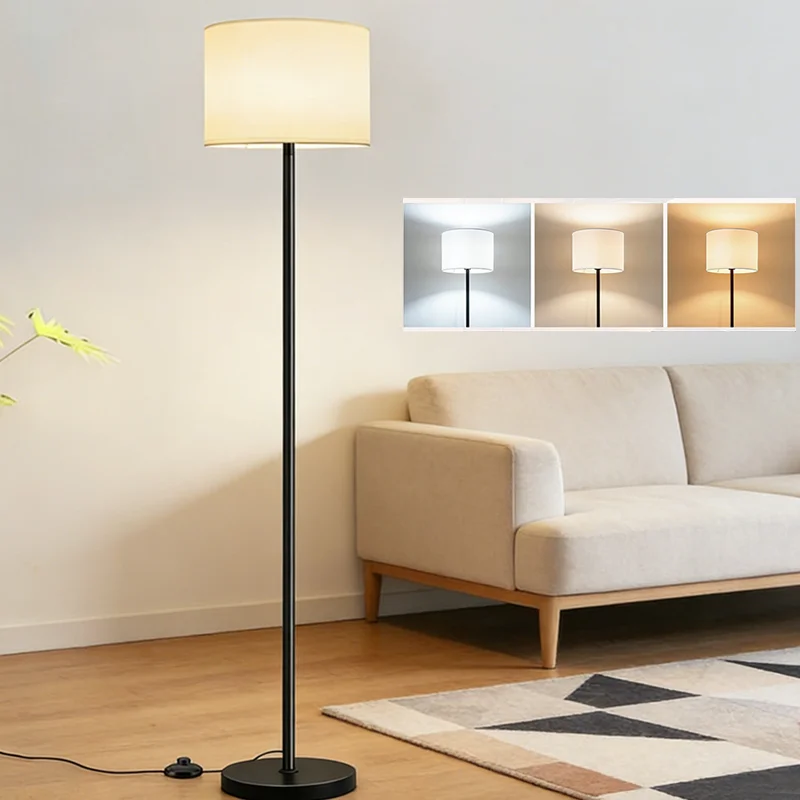 Lampadaire moderne et simple avec abat-jour, design en forme de poteau, lumière sur pied haute, base E27, installation facile, économie d'énergie, protection des yeux, lampe de lecture, style