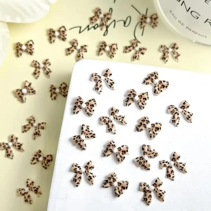 20Pcs New Maillard Color Ribbon Bow Nail Art Accessories Classic Leopard Print Tie Resin Nail Charms DIY Clips Nails Decorations — zdjęcie 2