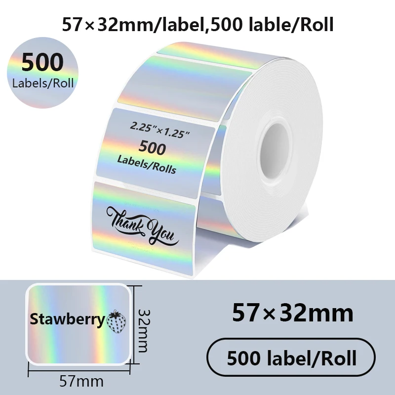 VOOR Phomemo 241BT 246S D520 50mm-150mm LABEL Holografisch Zilver Laser Goud Gradiënt Bedankt Kaart sticker voor LOGO Barcode Birthda