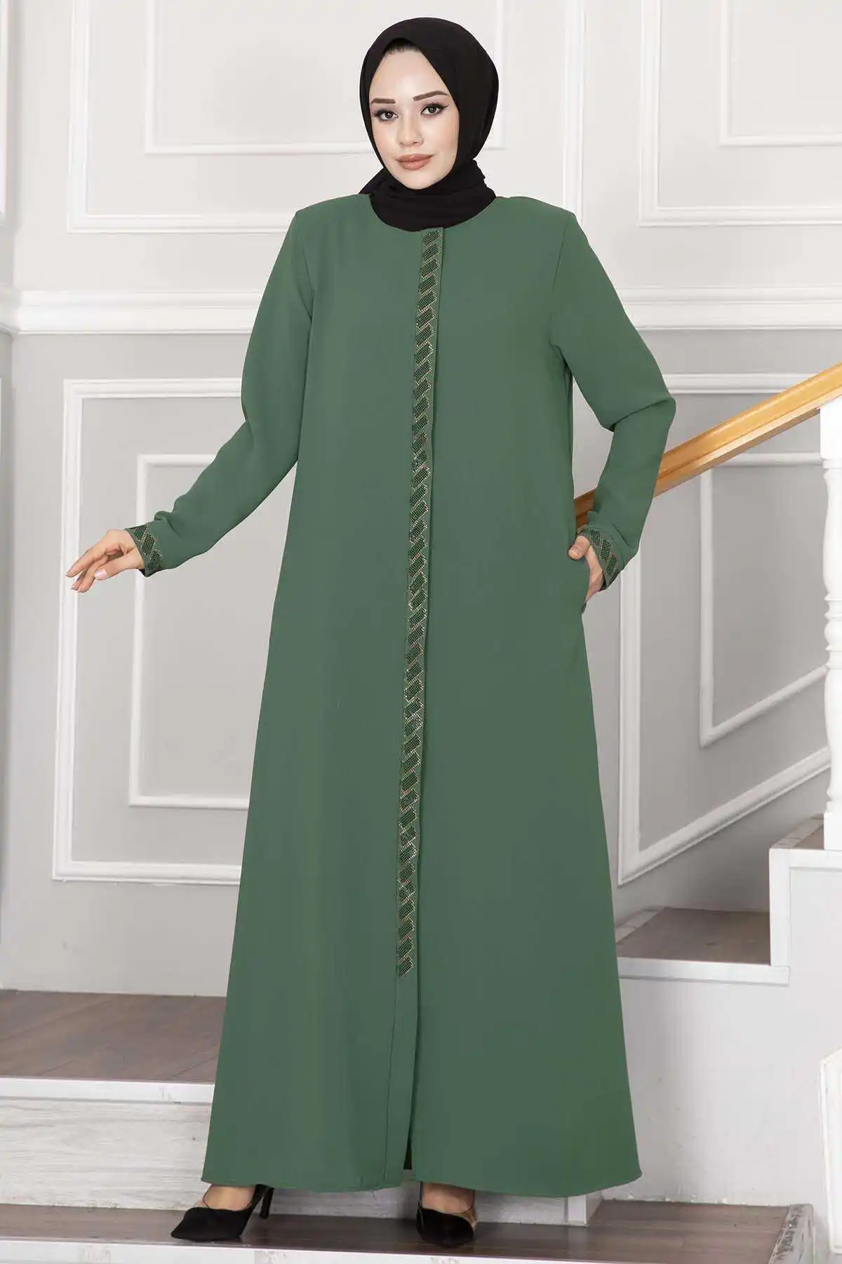 Imagem -06 - Abaya de Seda Muçulmana para Mulheres Hijab Apedrejado Hijab Plissado Manga Longa Roupas Medina