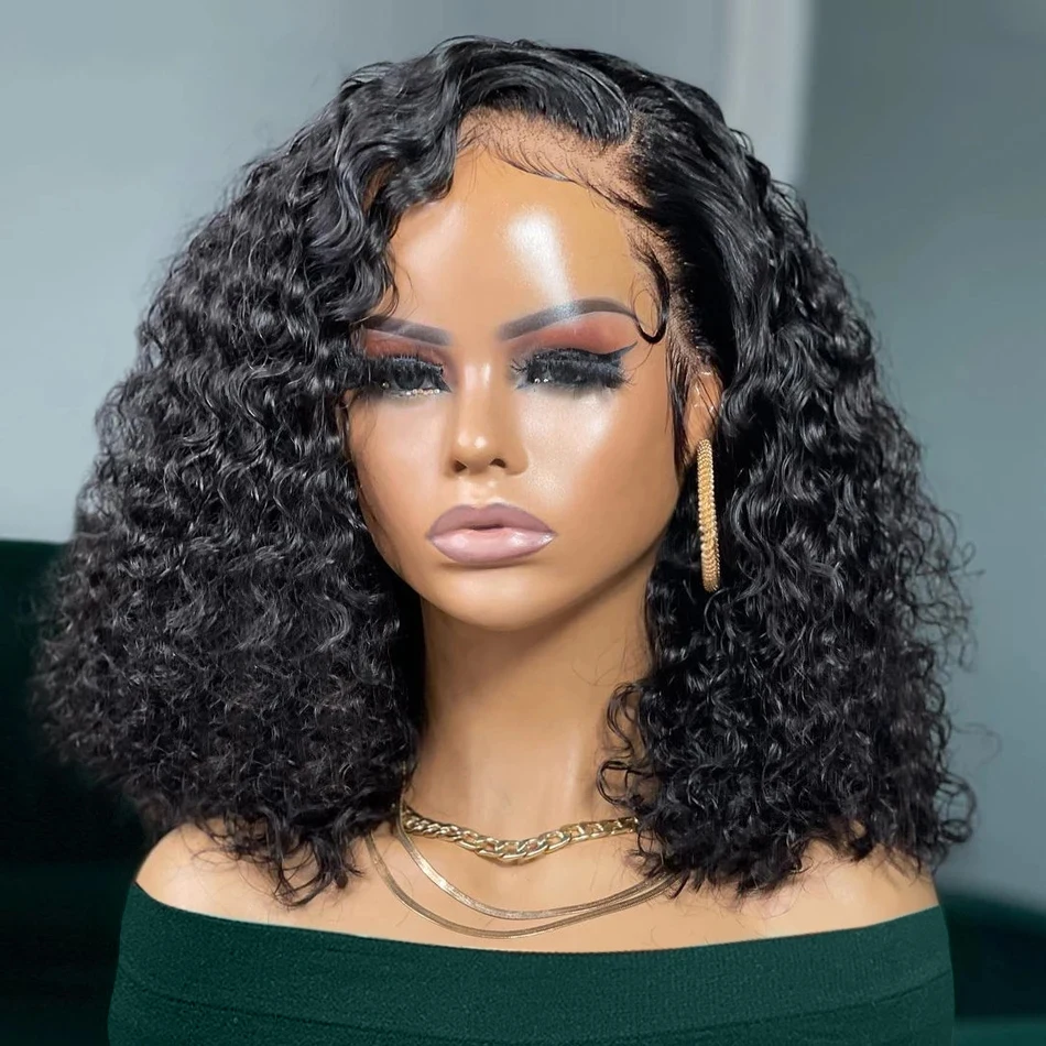 13x4 13x6 Deep Curly Bob Wigs Pre Plucked Short Bob Lace Front Curly Human Hair Wigs Transparent Deep Wave Frontal Wig For Women