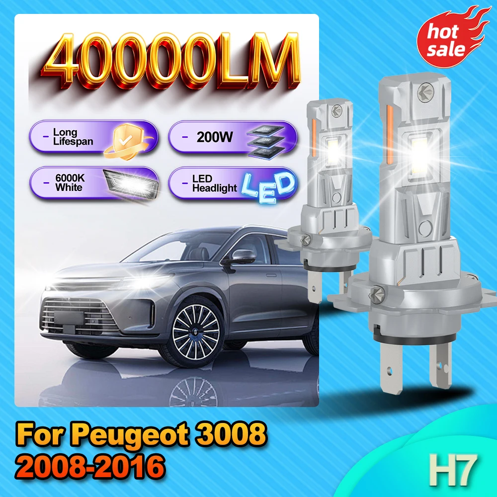 

200W H7 LED Headlamp Bulb 24V Long Lifespan Headlight Ampoule 40000LM Plug And Play 12V Canbus 6000K For Peugeot 3008 2008-2016