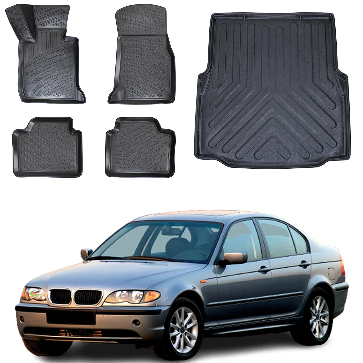 Floor Mats + Cargo Trunk Liner Fits Bmw 3 Series E46 1997-2006 Set - All Weather Maximum Coverage - Water Resistance