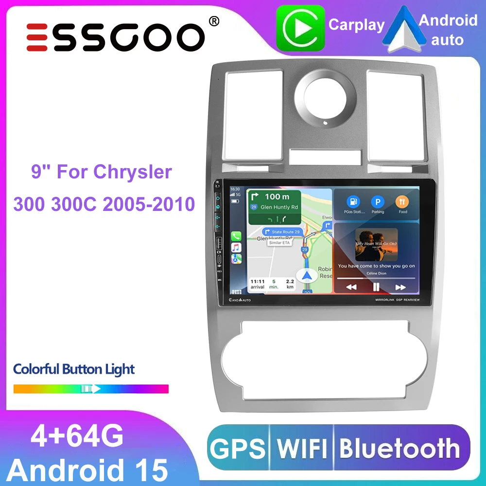 ESSGOO CarPlay Wireless 9 Pollici Android 15 2+64G/4+64GB Per Chrysler 300 300C 2005-2010 Autoradio Portatile Android Auto GPS NAVI RDS ASP FM WIFI SWC USB Type-C Bluetooth Mirror Link Multimediale