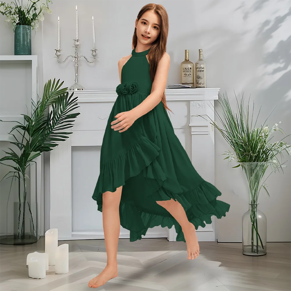 

Ethereal A-Line Halter Junior Bridesmaid Dress Peach Bloom Flower Girl Dress Gown Party With Tiered Cascading Ruffles