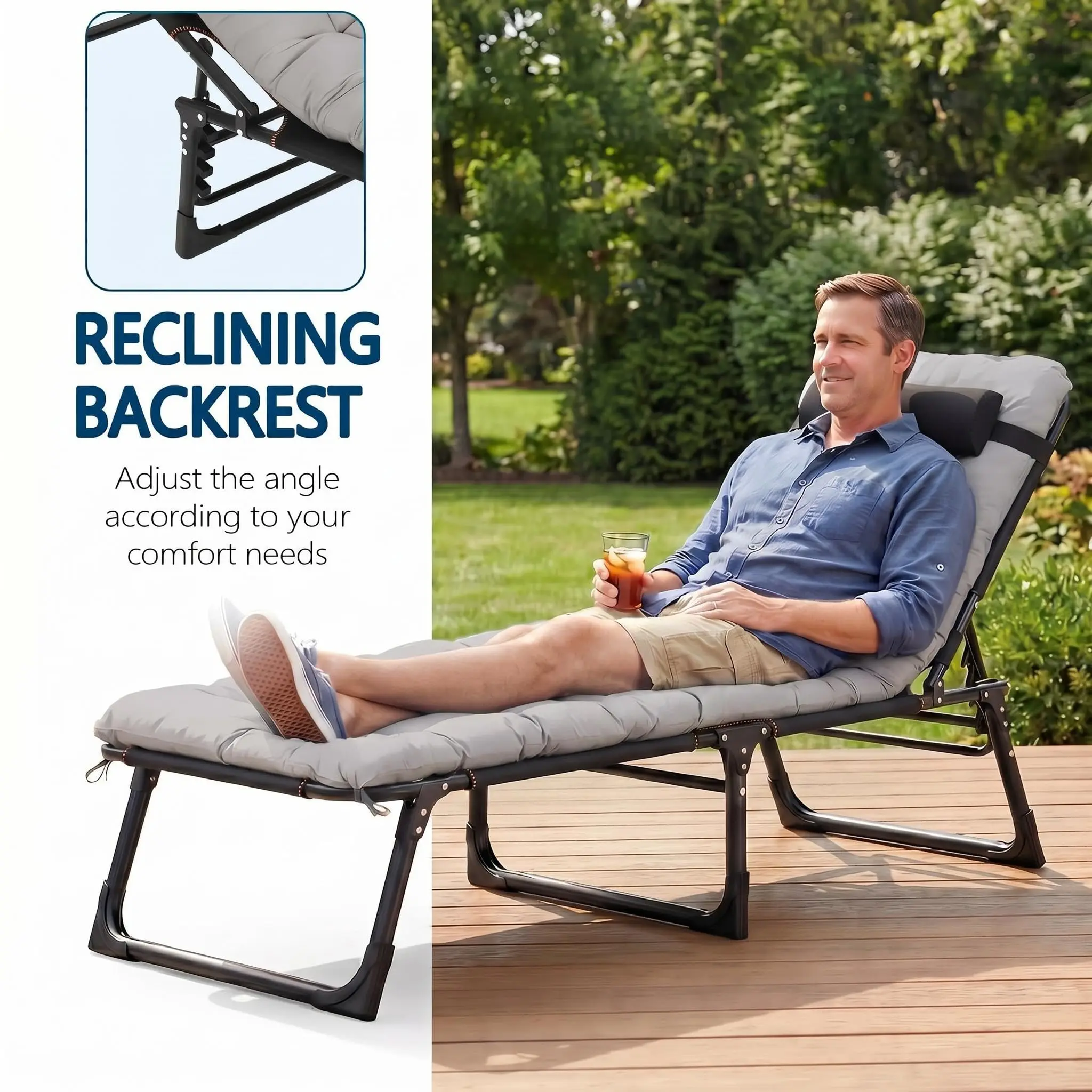 Lit de camping pliable 170/190/210 cm avec matelas pour adultes, lit pliant pour camping, utilisation extérieure/intérieure