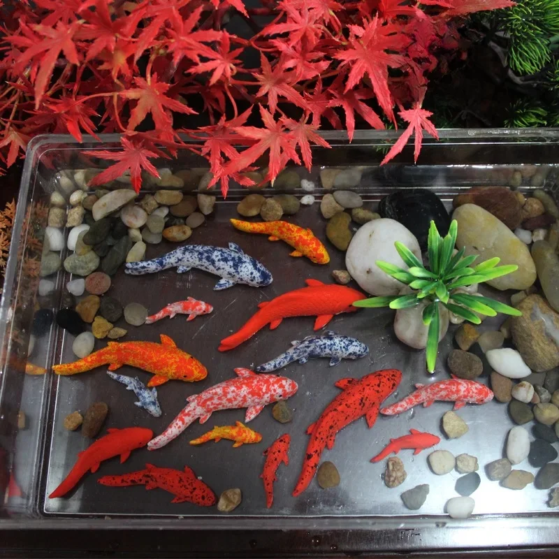 Ensemble de simulation de poisson Koi en résine, micro-paysage bricolage, accessoires de maison de courses parfaites, cadeau inoubliable, urgence, ensemble de 5 pièces