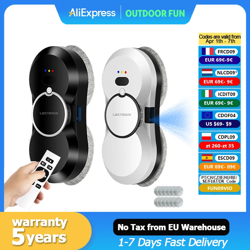 Robot nettoyeur de vitres Liectroux HCR-10, pulvérisation d'eau ultrasonique, aspirateur robot ultra-mince pour les vitres, nettoyage des vitres à domicile, nettoyage à sec et humide, parcours AI