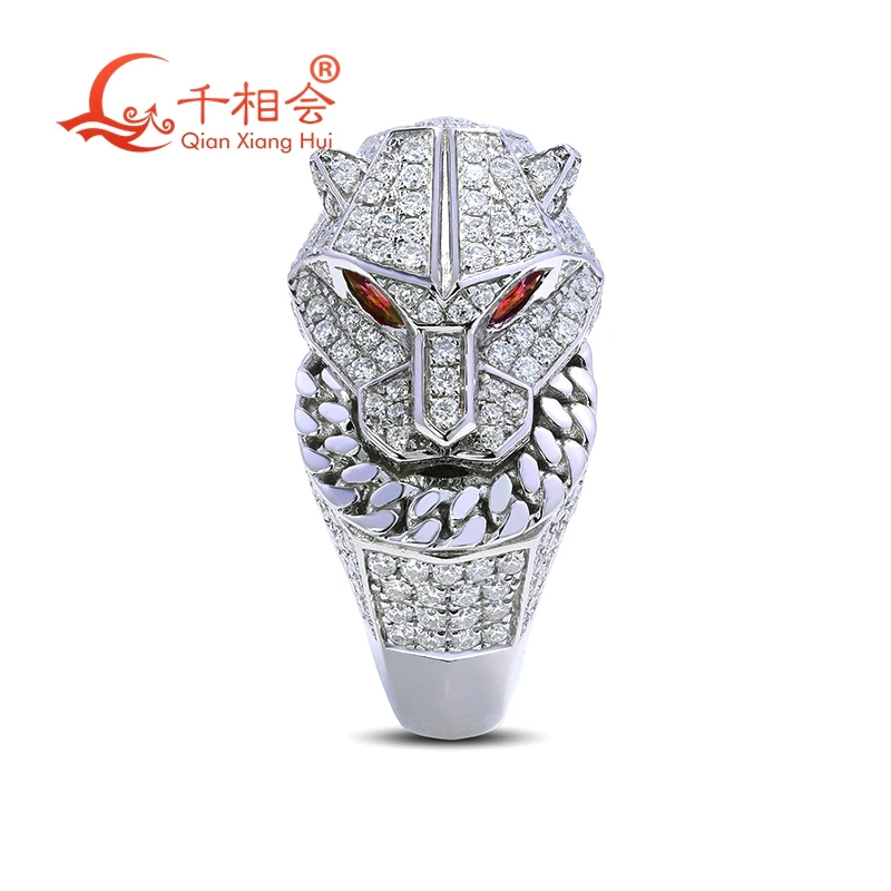 10k or 14k or 18k real gold Tiger head Real full  Moissanite ruby eyes animal Ring Men hip hop Male Friends Gift Fashion Jewelry