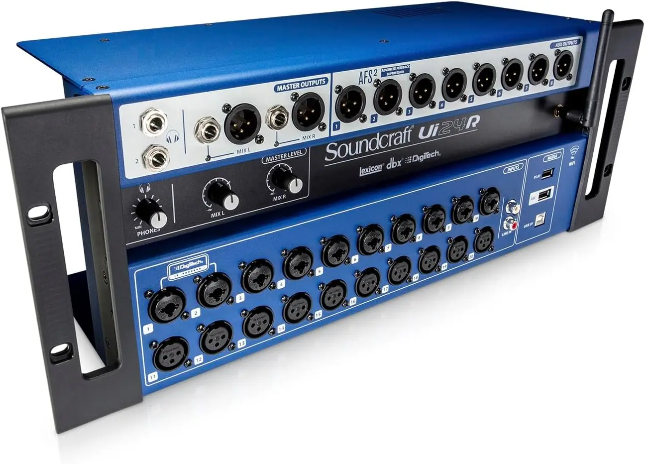 NOVO Soundcraft Ui24R Laptop montável em rack ou controlado por tablet, mixer de áudio digital de 24 entradas com processamento de sinal integrado