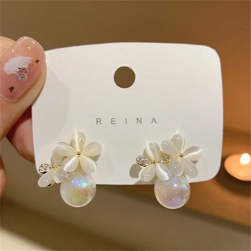 Wedding Pearl Cubic Flower Darling Silver needle Earrings