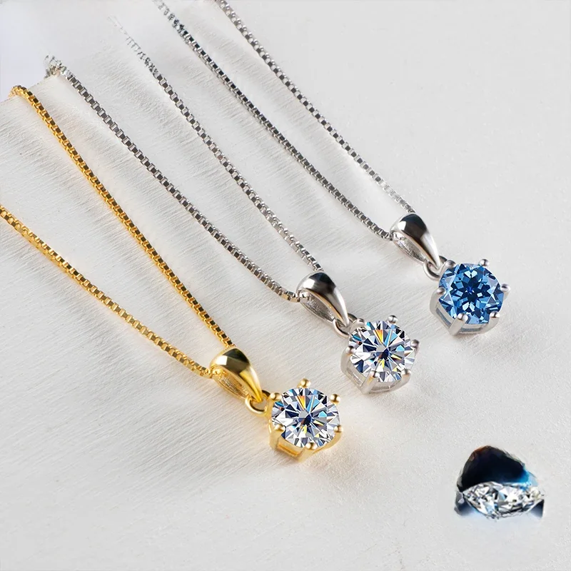 JoyceJelly 1 CT prawdziwy Moissanite naszyjnik dla kobiet Royal Blue kolor Moissanite 925 srebro biżuteria ślubna — zdjęcie 2