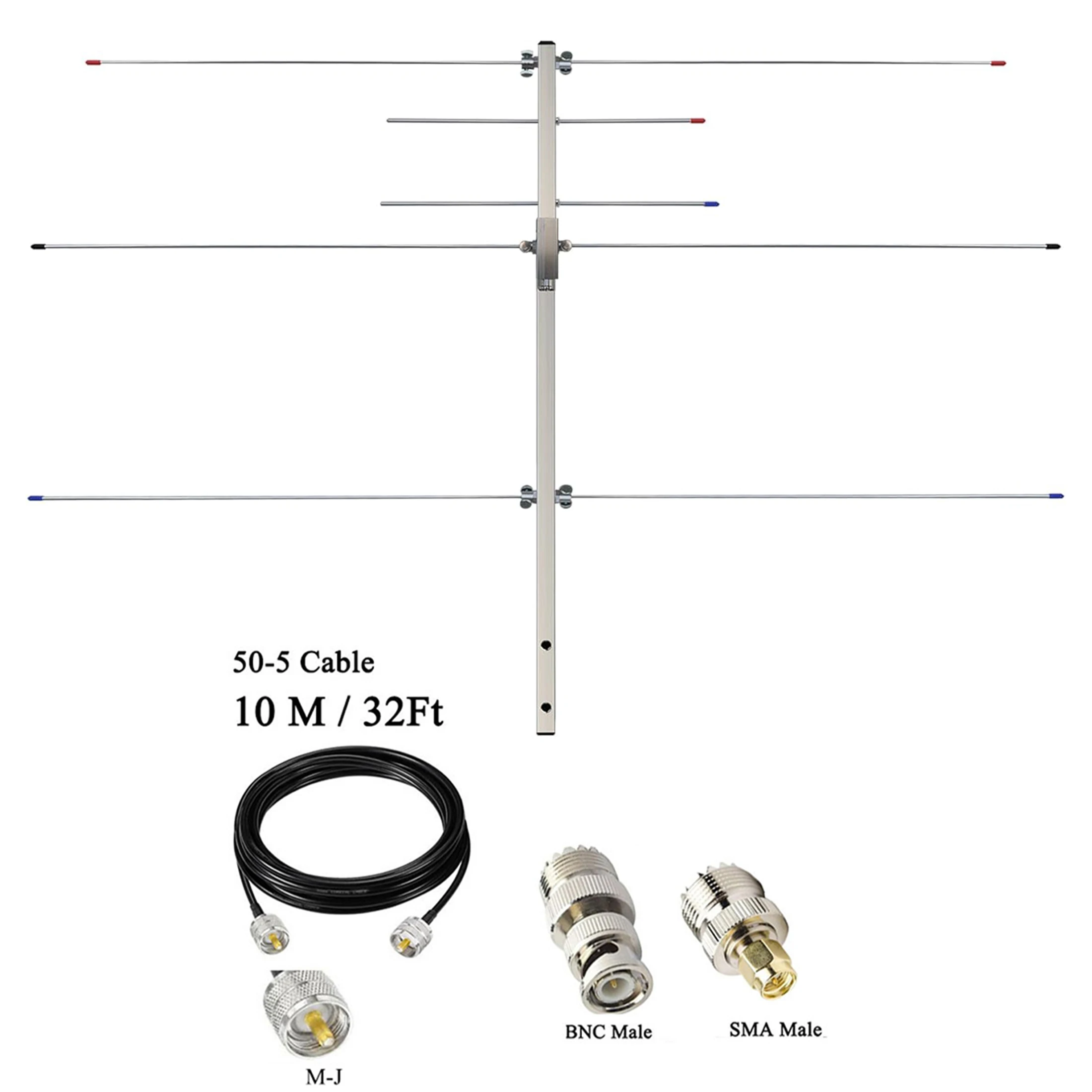 

Dual Band Ham Radio Yagi Antenna 2m 70cm VHF/UHF 5-Element Outdoor Base Antenna High Gain 7/10.5dBi with 32ft Cable for Repeater