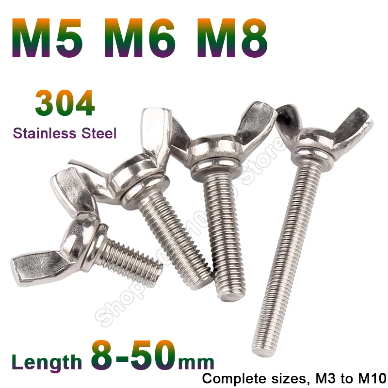 

1-20Pcs M5 M6 M8 304 Stainless Steel Butterfly Bolt Tighting Wing Head Bolts Thumb Screw Claw Hand Tighten Screw DIN316 L 8-50mm