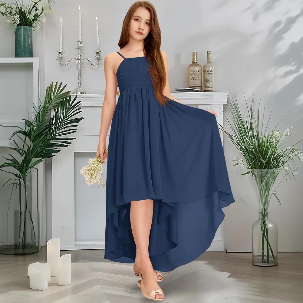 

Luxurious Square Junior Bridesmaid Dress Twilight Mauve Flower Girl Dress Asymmetrical Chiffon Cascading Ruffles Wedding Party