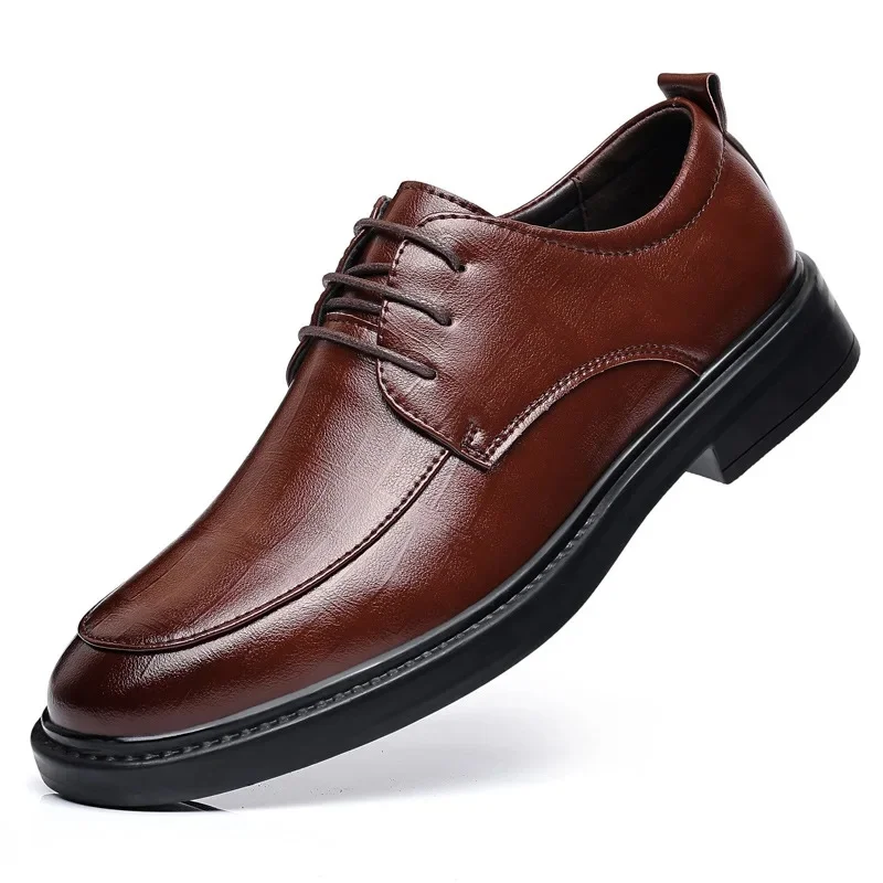 Nowe męskie buty formalne Oryginalne skórzane modne buty do sukienki Męskie włoskie buty biznesowe Biuro Ślub Jednokolorowe sznurowane buty — zdjęcie 2