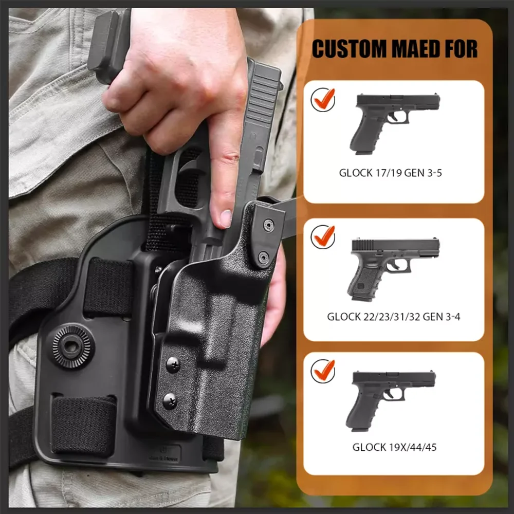 Level II Tactical Drop Leg Holster Compatible with Glock 17/19 Gen 3-5 G22/23/31/32 Gen3-4,Kydex Holster,Right hand