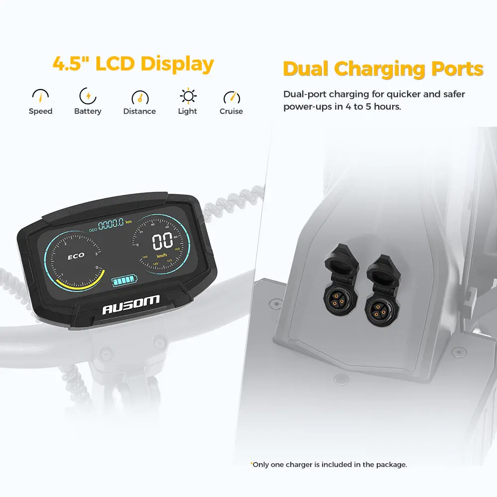 سكوتر كهربائي Ausom L2 بمحرك مزدوج 800 وات * 2، سرعة أقصى 55 كم/ساعة، نطاق أقصى 70 كم 15.6 أمبير 48 فولت 10 بوصة إطارات لجميع التضاريس فرامل قرصية مزدوجة #5
