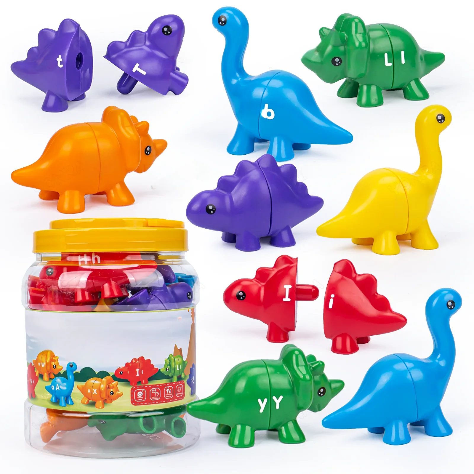 Bijpassend dinosaurusspeelgoed met opbergemmer Montessori-speelgoed voor kinderen Tellen Leren speelgoed voor peuters Ontwikkelingsspel voor kinderen - afbeelding 2