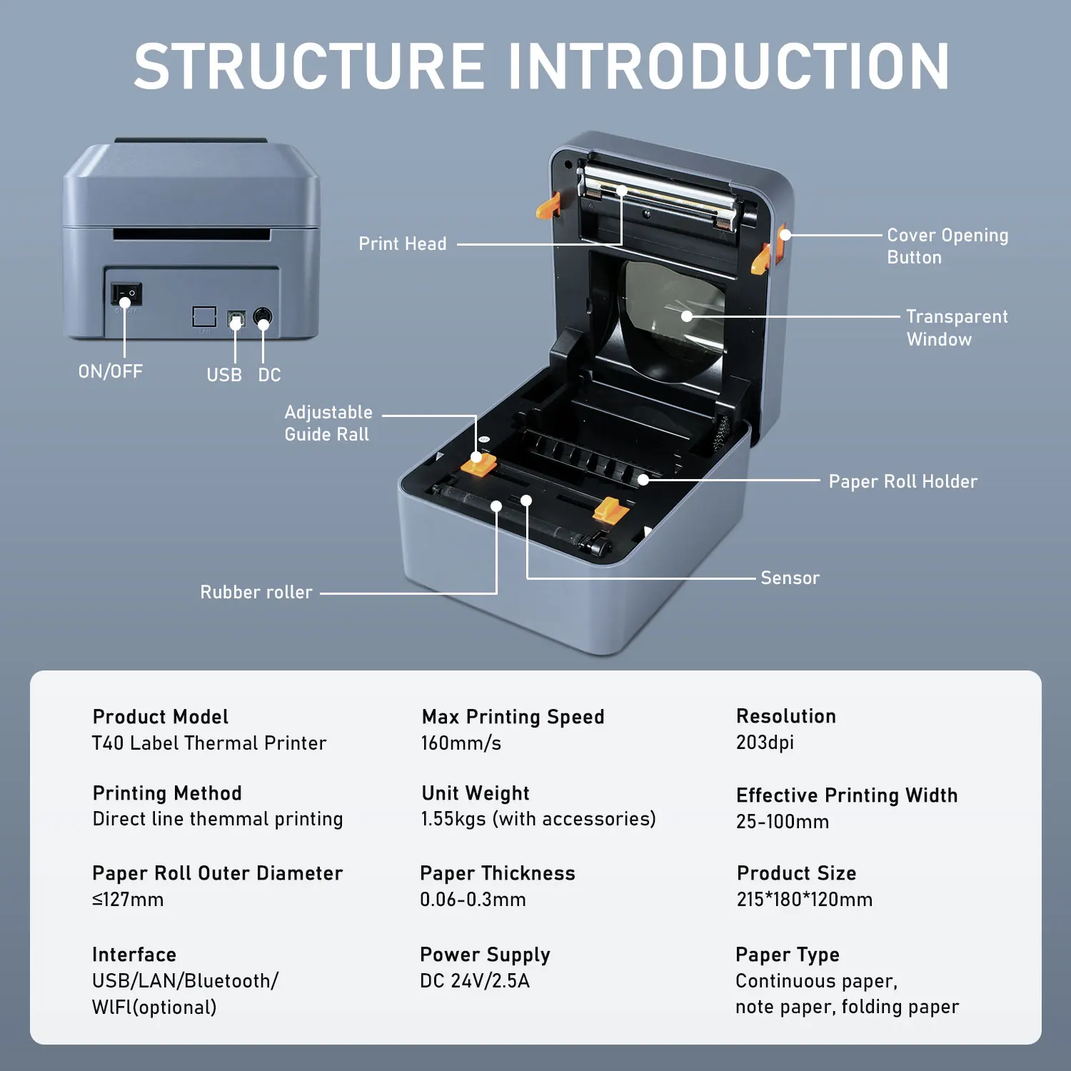T40 4 polegadas etiqueta de envio/express/impressora de etiquetas de código de barras térmica 4x6 polegadas fabricante de etiquetas compatível com iPhone Android Mac Windows