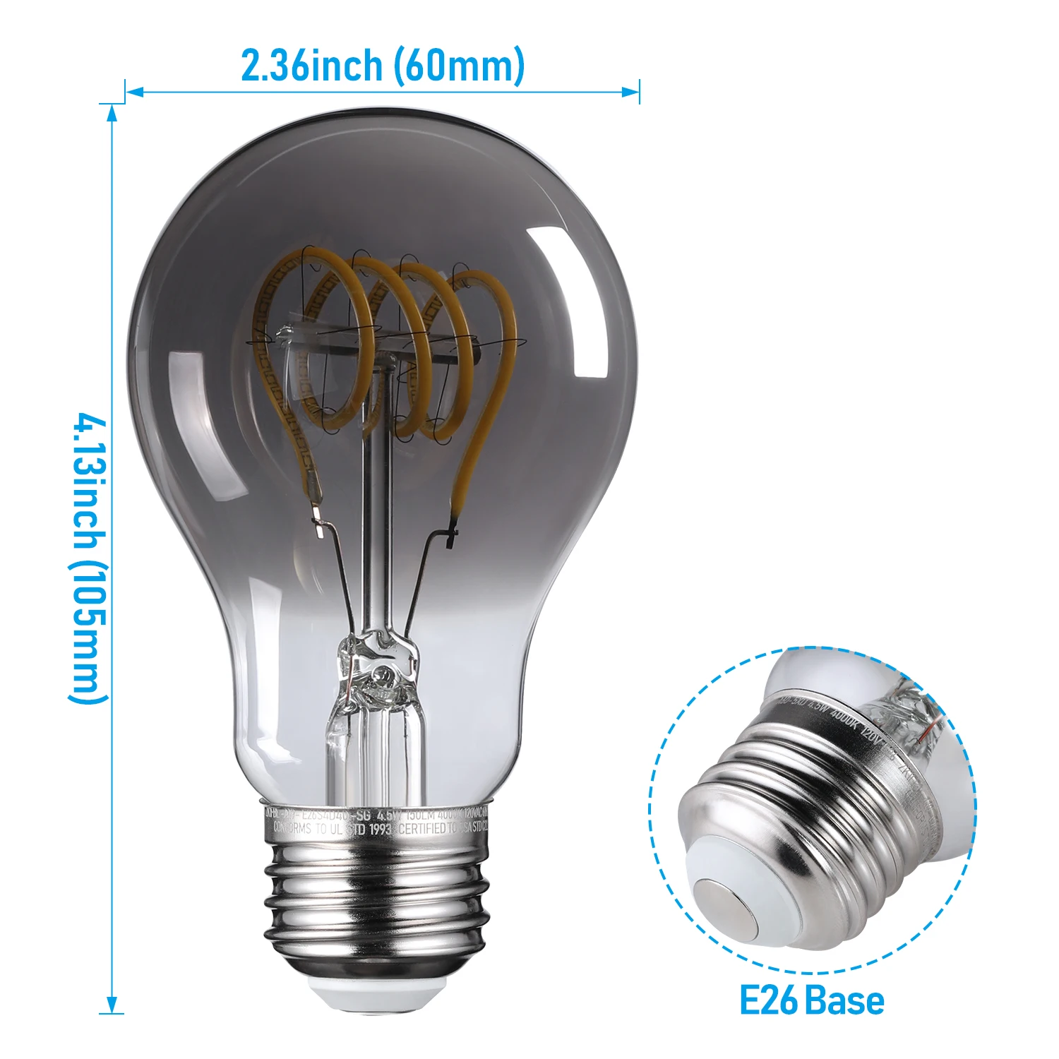 Bombilla LED Vintage de filamento en espiral, Bombilla Edison Tubular de 4,5 W y 7,17 pulgadas de largo, Base E26, 2000K, suave y cálido, ETL/FCC, T10, 1 paquete