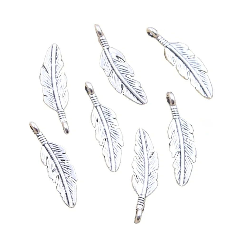 30 sztuk Charms liść z piórkiem 23x6mm antyczne srebro kolorowe wisiorki dokonywanie DIY Handmade tybetański znalezienie biżuterii — zdjęcie 2