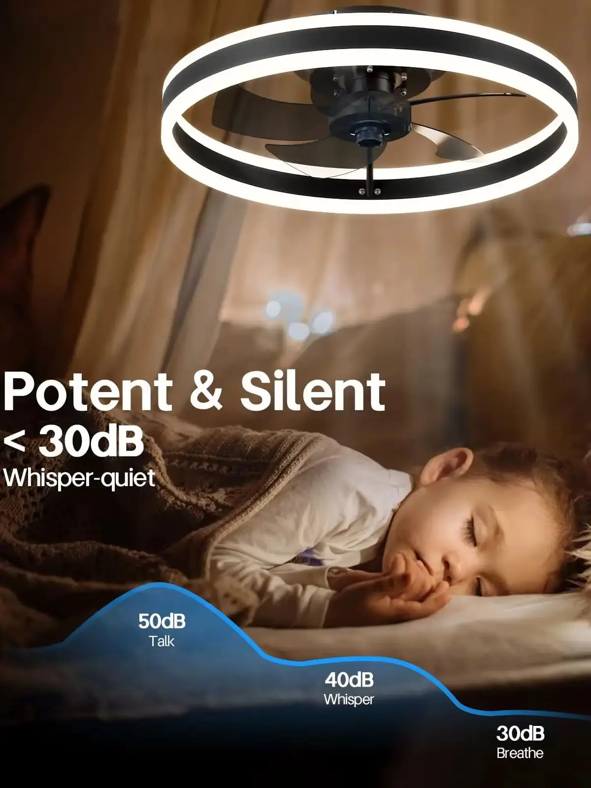 Intelligenter Deckenventilator mit LED-Licht, App- und Fernbedienung, moderner flacher Deckenventilator mit Lampe, leiser kleiner dekorativer Kühlventilator für Schlafzimmer, Wohnzimmer, Heimbüro,