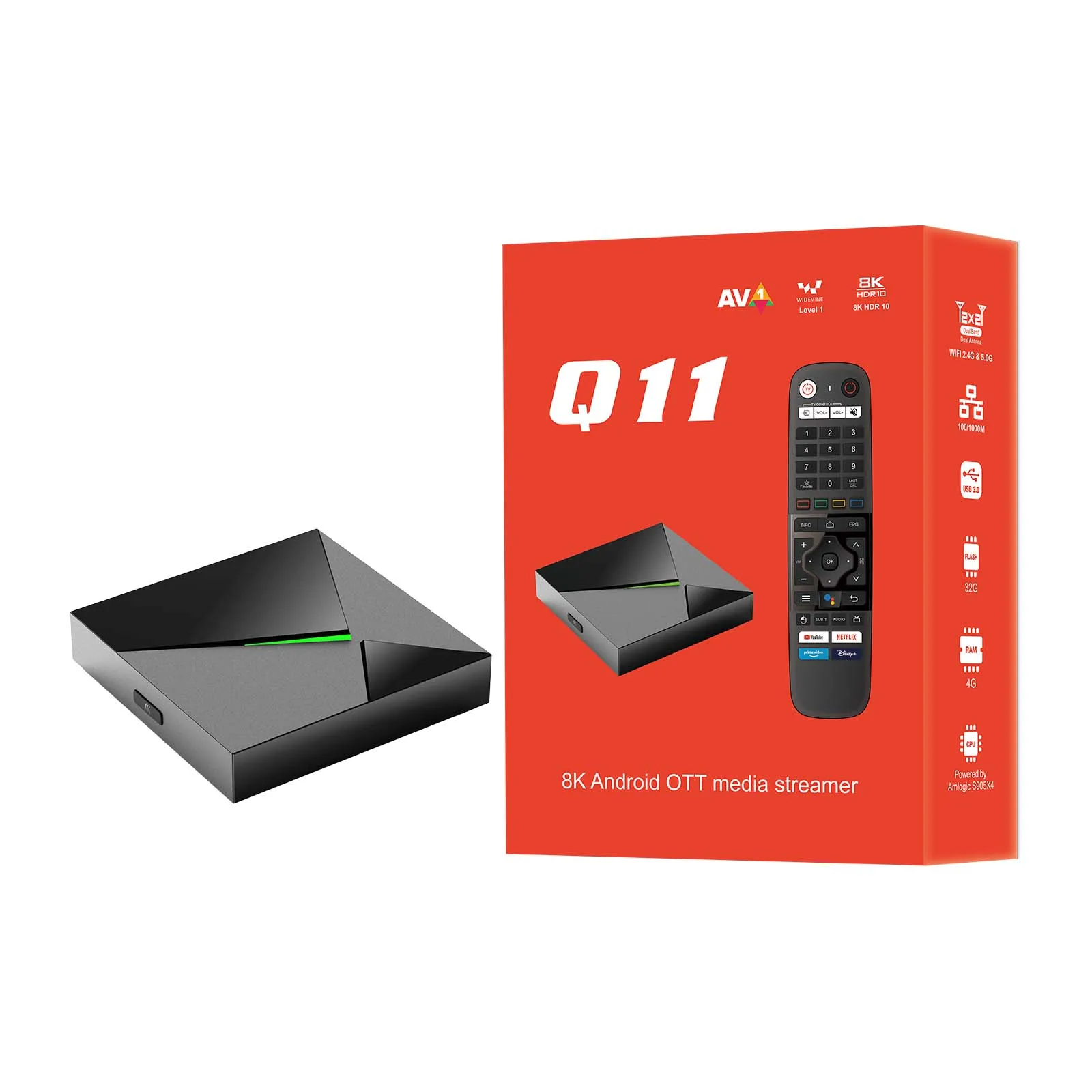 تي في بوكس ذكي q11 amlogic s905x4 ، رباعي النواة ، 4 جيجابايت ، 32 جيجابايت ، واي فاي/5 جيجابايت ، bt4.2 ، جهاز التحكم الصوتي عن بعد ، m