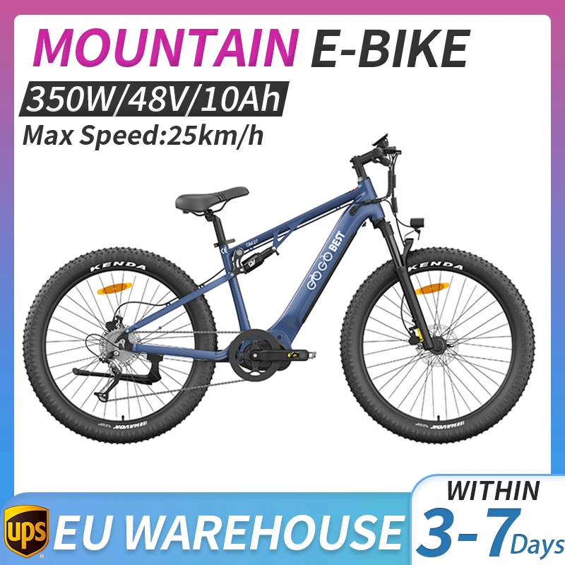 GM27 GOGOBEST 27.5 Inch Electric Mountain Bike 48V10Ah Lithium Battery 350W Brushless Mid Motor Hydraulic Brake 9S Shifter