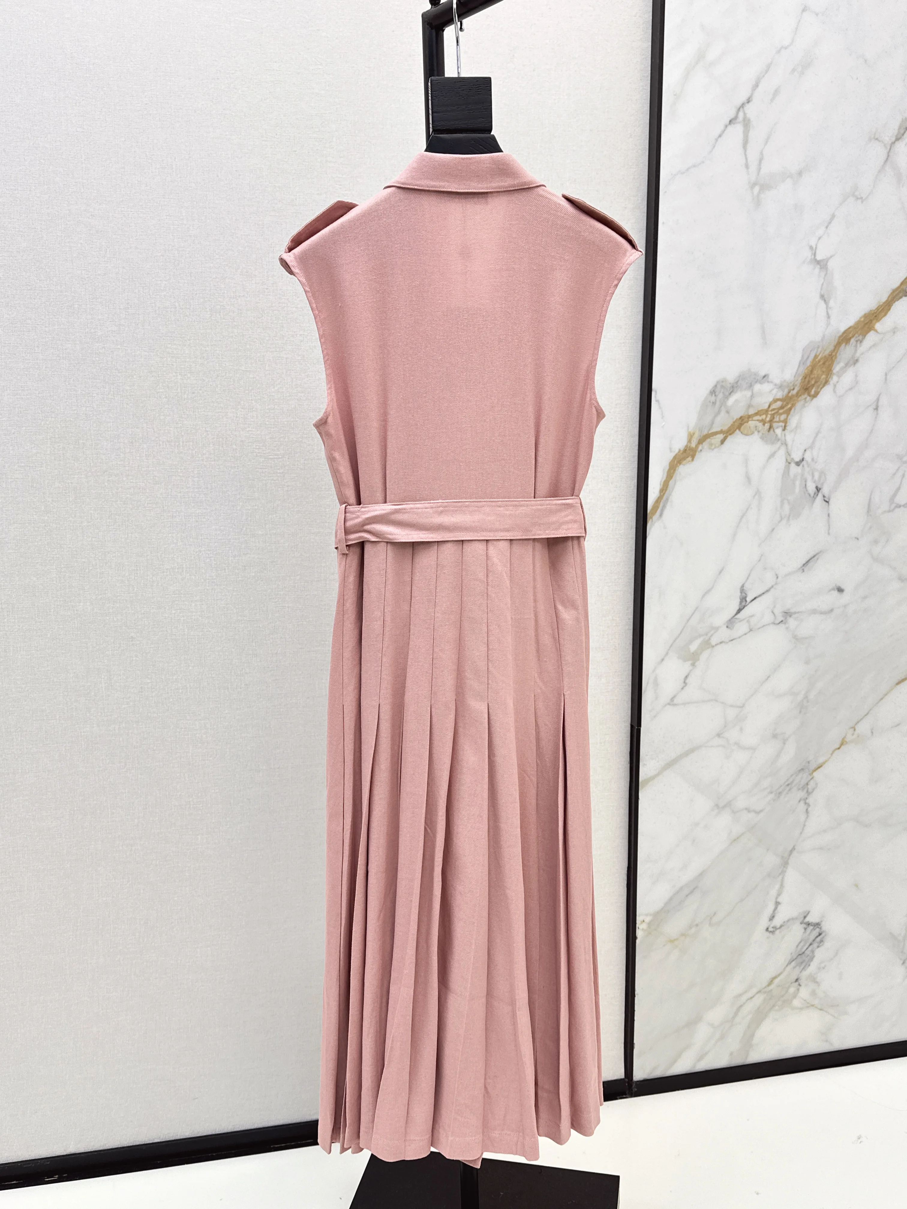 

2025 New Dress Waistband V-neck Sleeveless Buttons Solid Linen Rayon Fashionable Versatile Slimming Figure-hugging