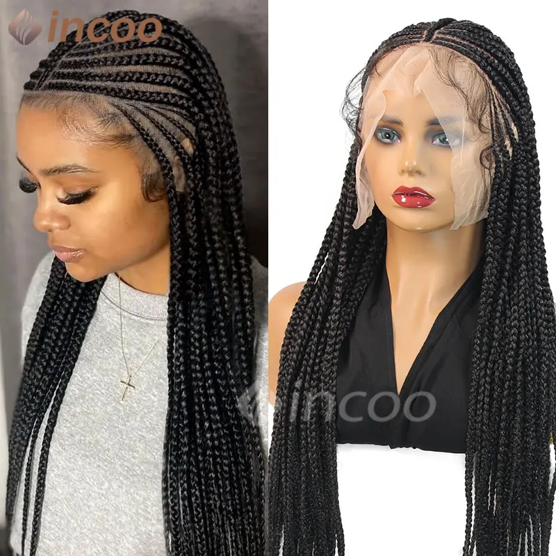 

Synthetic Full Lace Braided Wigs Tribal Braids Cornrow Jumbo Braided Wigs 32" Lace Frontal Wigs For Black Afro American Women