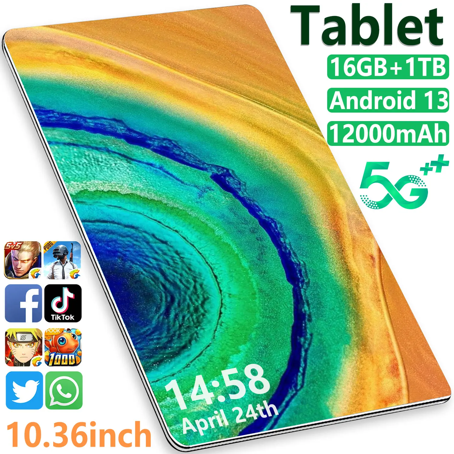 2025 Nuovo 5G Tablet da 10.36 pollici Android 16GB di RAM 1TB ROM 12000mAh Android 13.0 Bluetooth MTK6797 10 Core WiFi Rete GPS Dual SIM