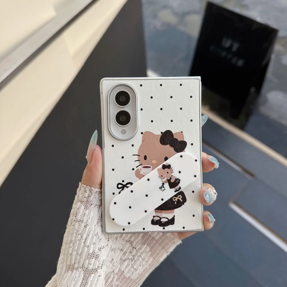 Cute Cartoon Cat Polka Dot Band-Aid Stand Phone Case for Samsung Galaxy Z Fold 8 Ultra Z Fold 8 Kawaii Anti-Fall Protective Case