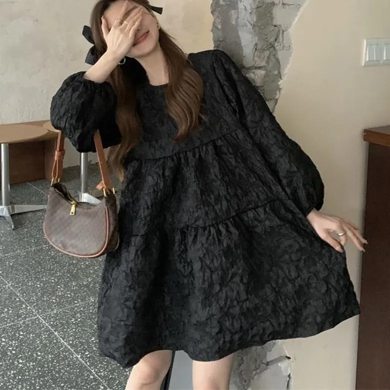 Ixiao 150kg overfit flare puff big size tall lady mini short dress