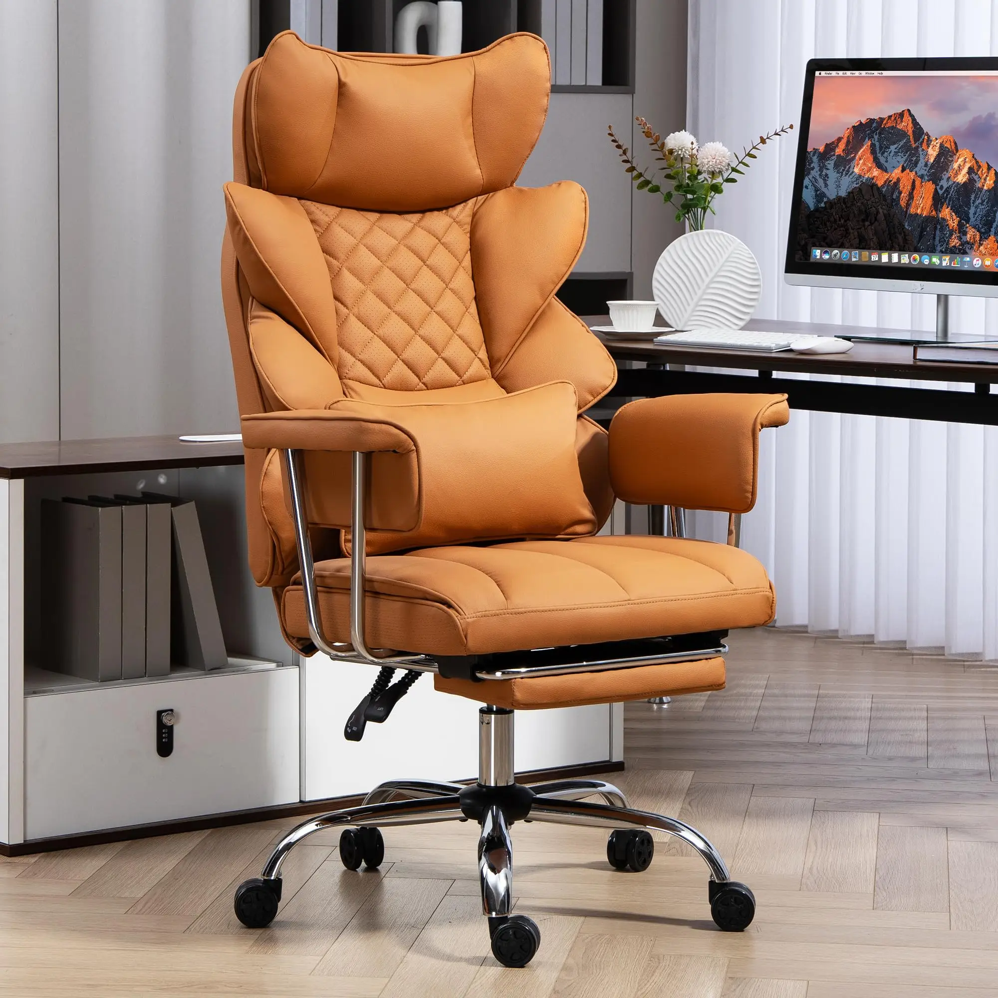 Fauteuil de bureau ergonomique et confortable DYHOME avec repose-pieds, supportant jusqu'à 227 kg (500 lbs), fauteuil de direction pour personnes de grande taille avec appui-tête et soutien lombaire réglables en hauteur, fauteuil inclinable en cuir PU pou