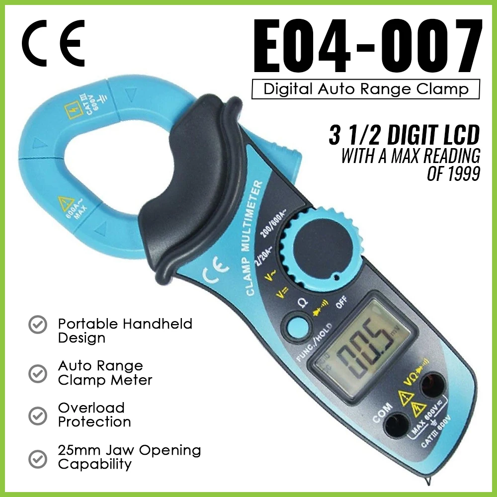 Digital Auto Range Clamp Meter Handheld Design DC AC Voltage AC Current Resistance Diode and Continuity Measurement