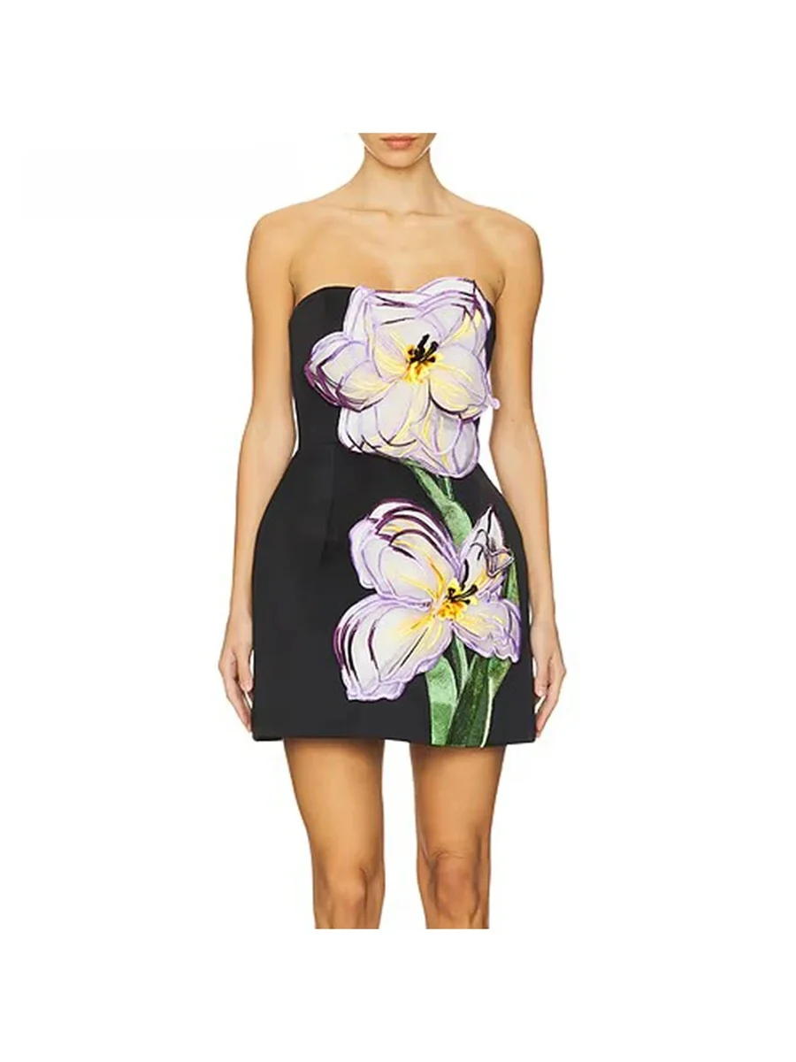 TWOTWINSTYLE Hit Kleur Afslanken Mini Jurken Voor Vrouwen Strapless Mouwloze Hoge Taille Temperamnet Jurk Vrouwelijke Mode Stijl - afbeelding 2