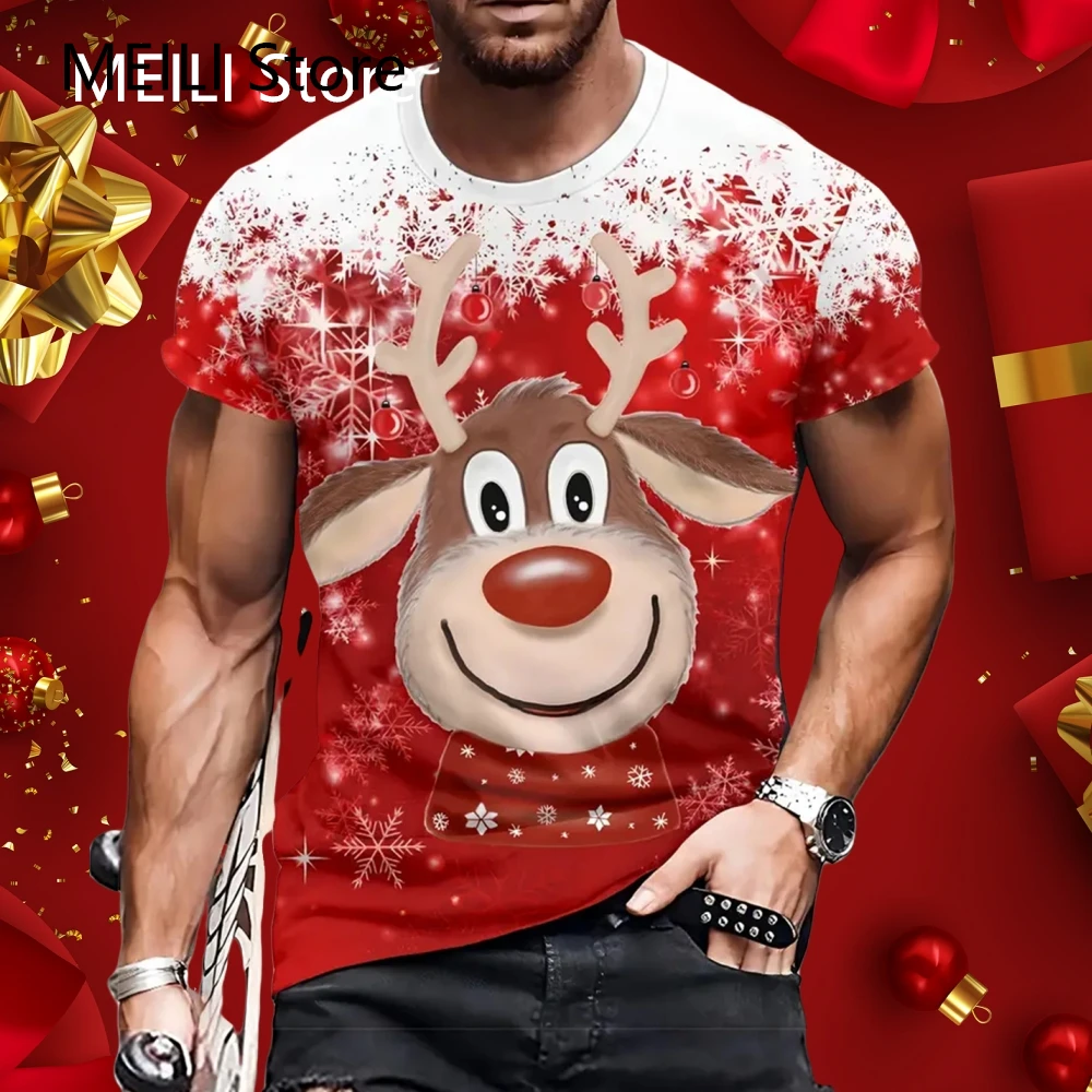 Camiseta para hombre, jersey con estampado gráfico de Papá Noel, pantalón corto informal de verano, camisetas divertidas, ropa de gran tamaño de Navidad para hombre