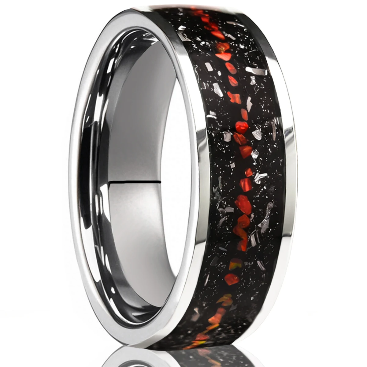 8MM Tungsten Carbide Ring Men's Wedding Bands Inlaid Meteorite Dinosaur Bone Fashion Jewelry  Engagement Promise Rings For Men