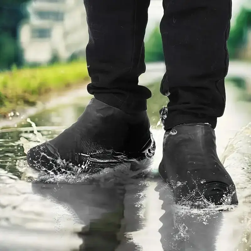 1/2 pair of black latex waterproof shoe covers, anti slip and wear-resistant, suitable for mountaineering and hiking