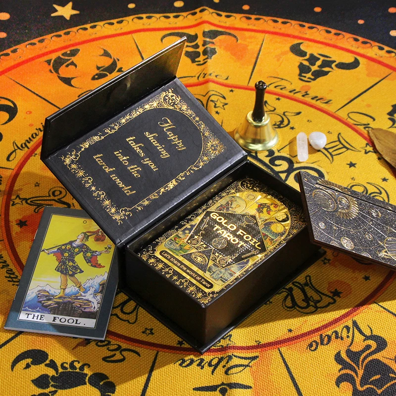 2023 New High Quality Gold Foil Tarot Waterproof Big Size Table Game Tarots with Card Box and Guidebook